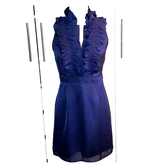 blue halter cocktail dress